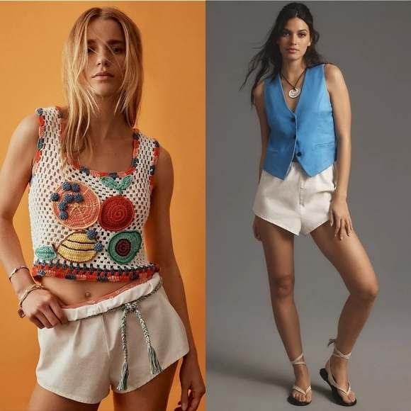 Anthropologie Linen Blend Micro Tap Shorts in Ivory NWT - Picture 1 of 16